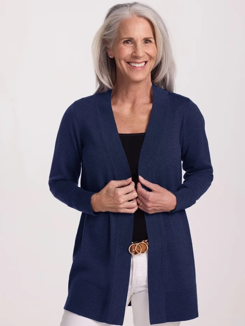 Open-Front Navy Cardigan Sweater for Women